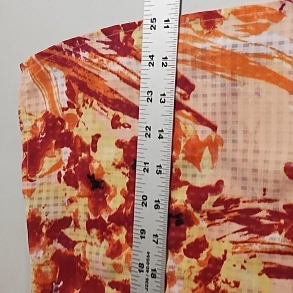 Pink Coral Burgundy Orange Abstract Floral & Check Shirt Roll Tab Sleeve - Picture 7 of 14